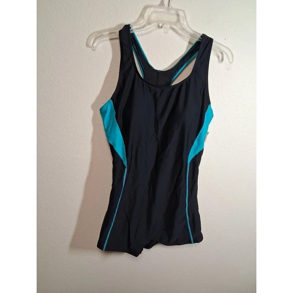 NWT Charmo Swimsuit One Piece Racer Back Shorts Style Beach Pool Black Size XL